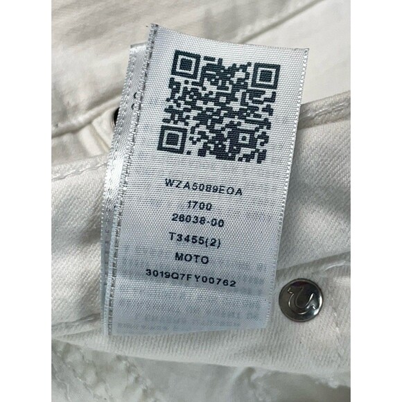 True Religion Women 27 Jeans World Tour Moto White Biker Ribbed Knee Stretch Y2K - Picture 11 of 14